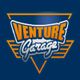 Logo with text "Venture Garage" in blue, orange, and white on a blue background.