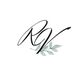 Elegant "R V" logo with leaves on a white background.