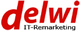 Logo mit rotem Text "delwi", darunter schwarz "IT-Remarketing".