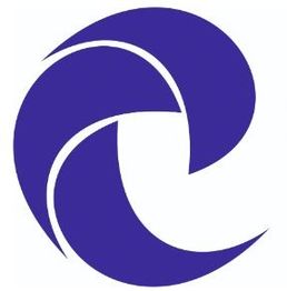 Logotipo azul en espiral que se asemeja a dos alas entrelazadas.