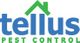 Logo of Tellus Pest Control with a roof design over the letter "t" in green and blue text.