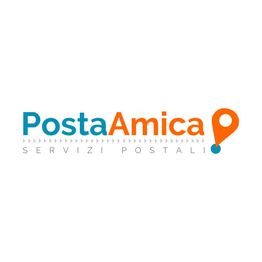 Logo di "Posta Amica", servizi postali, con scritta arancione e blu.