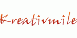 Textgrafik mit dem Schriftzug "Kreativmila" in roter, künstlerischer Schrift auf weißem Hintergrund.