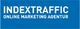 Blaues Logo mit weißem Text: "INDEXTRAFFIC ONLINE MARKETING AGENTUR".