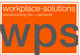 Logo mit "workplace-solutions", "büroeinrichtung neu + gebraucht", großes "wps" auf orange.