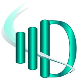 Grünes Logo mit drei Balken und einem geschwungenen Band, das den Buchstaben "D" formt.