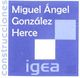 Logo de construcciones con texto: "Miguel Ángel González Herce" y "igea", en fondo azul.