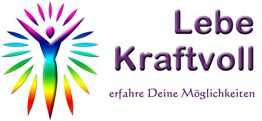 Buntes Logo mit Menschensilhouette, Text: "Lebe Kraftvoll, erfahre Deine Möglichkeiten".
