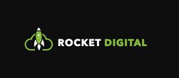 Rocket Digital logo with a green rocket inside a cloud on a black background.