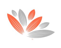 Grafik mit Blattformen in Grau und Orange, die auseinander gespreizt sind.
