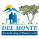 Silhouettes on a bench by a tree, with "Del Monte Assisted Living & Memory Care" text.