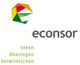 Logo von econsor mit buntem Symbol. Text: "Ideen Überlegen Verwirklichen".