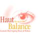 Ein Auge mit dem Text: "Haut Balance, Kosmetik, Body Sugaring, Beauty & Wellness."
