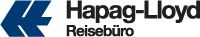 Hapag-Lloyd-Logo mit blauem Symbol und schwarzem Text "Reisebüro".