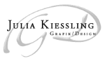 Logo mit Text: Julia Kiessling Grafik/Design, stilisierte graue Linie im Hintergrund.