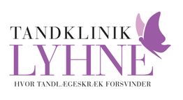 Logo med teksten "Tandklinik Lyhne" og en lilla sommerfugl.