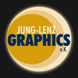 Gelbes Logo mit der Aufschrift "JUNG-LENZ GRAPHICS e.K." und schwarzem Hintergrund.