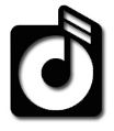 Schwarzes Quadrat mit weißer Note und CD-Symbol; Musik-Icon mit minimalistischem Design.