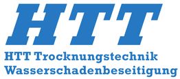 Blauer Schriftzug: "HTT Trocknungstechnik Wasserschadenbeseitigung" auf weißem Hintergrund.