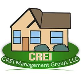Illustration of a house with "CREI Management Group, LLC" text on a green oval background.