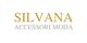 Logo con scritta "SILVANA ACCESSORI MODA" in caratteri eleganti dorati e grigi.