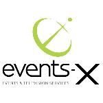Logo di "events-x" con una X verde stilizzata sopra il testo.