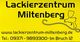 Gelbes Schild mit der Aufschrift: "Lackierzentrum Miltenberg" und Kontaktdetails.