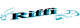 Logo met sierlijke blauwe tekst 'Riffi' en decoratieve elementen.
