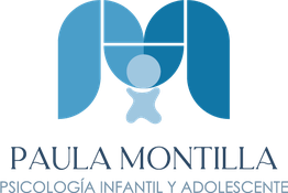 Logo azul con texto: "Paula Montilla, Psicología Infantil y Adolescente".