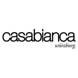 Schwarzes Logo mit dem Schriftzug "casabianca würzburg" auf weißem Hintergrund.