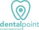 Logo di Dental Point: un dente stilizzato con un puntatore all'interno, testo sotto.
