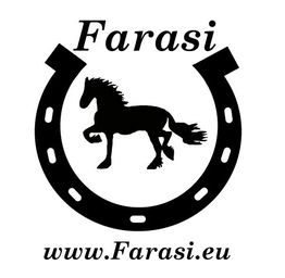 Logo mit Pferd im Hufeisen und Text "Farasi" über "www.Farasi.eu".