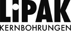 Logo mit Aufschrift: "LIPAK Kernbohrungen" in schwarzen Buchstaben auf weißem Hintergrund.