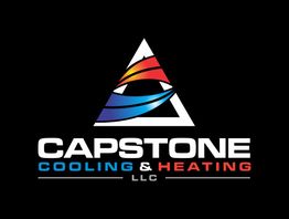 Triangle logo with red and blue swirl, text: Capstone Cooling & Heating LLC.