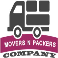 Movers N Packers logo with a truck icon and text on a pink banner.