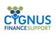 Logo van "Cygnus Finance Support" met blauwe en groene letters en ontwerp erboven.