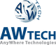 Logo di AW Tech con un globo e frecce blu, testo: "AnyWhere Technologies".