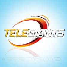 Logo with the text "TELEGIANTS" in gradient colors and a circular design on a blue background.