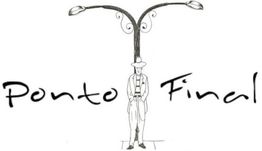 Desenho de um homem sob um poste, com as palavras "Ponto Final" ao lado.
