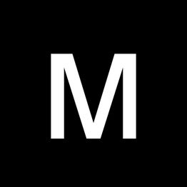 Weißer Buchstabe "M" auf schwarzem Hintergrund.