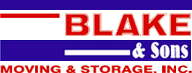 Blake & Sons Moving and Storage logo in red, white, and blue colors.