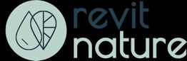 Logo mit Blattsymbol und Text "revit nature" auf grünem Hintergrund.