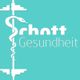 Logo mit Stab und Schlange, Schrift: "Gesundheit" auf türkisfarbenem Hintergrund.