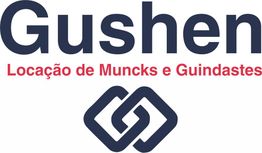Logotipo da Gushen, locação de muncks e guindastes, com um ícone de dois elos entrelaçados.
