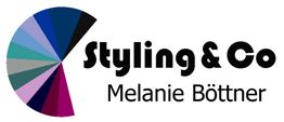 Logo mit farbigem Kreisdiagramm, Text "Styling & Co Melanie Böttner" in Schwarz.