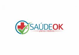 Logo do "Saúde OK", com cruz vermelha e marca de seleção verde. Texto "planos médicos" abaixo.