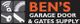 Ben's Garage Door & Gates Supply logo with black background and orange text.