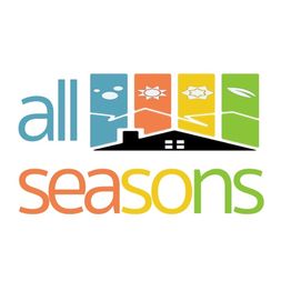 Logo with "all seasons" and icons representing different seasons above a house silhouette.