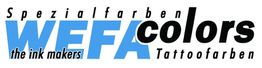Logo von WEFAcolors, Spezialfarben für Tattoo-Farben, mit Slogan "the ink makers".