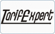 Schwarzer Schriftzug "TarifExpert" auf weißem Hintergrund mit Punktmuster und Pfeil darunter.
